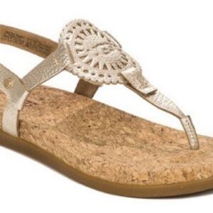 Ugg Ayden II gold metallic leather cork T-strap sandal women’s size 10
